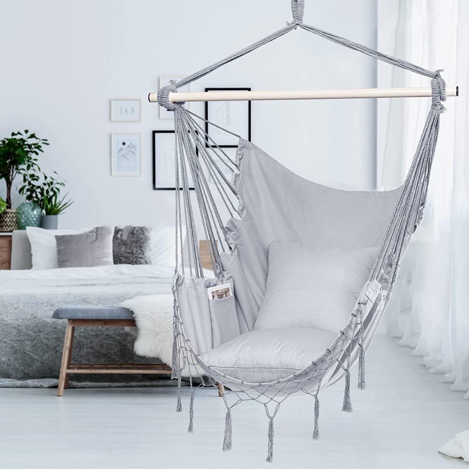 Longsen boho swing hanging macrame hammock swing chair camping portable