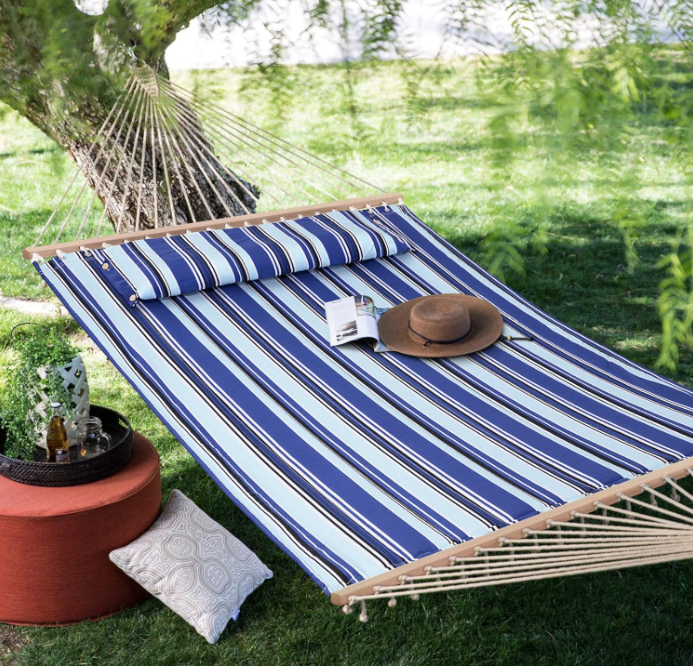 Longsen one or double person cotton canvas stripped portable hammock with stand and pillow