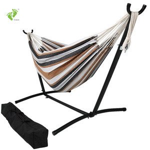 Longsen light weight heavy duty durable 400lbs adult folding hammocks garden canvas cotton hammock with metal stand