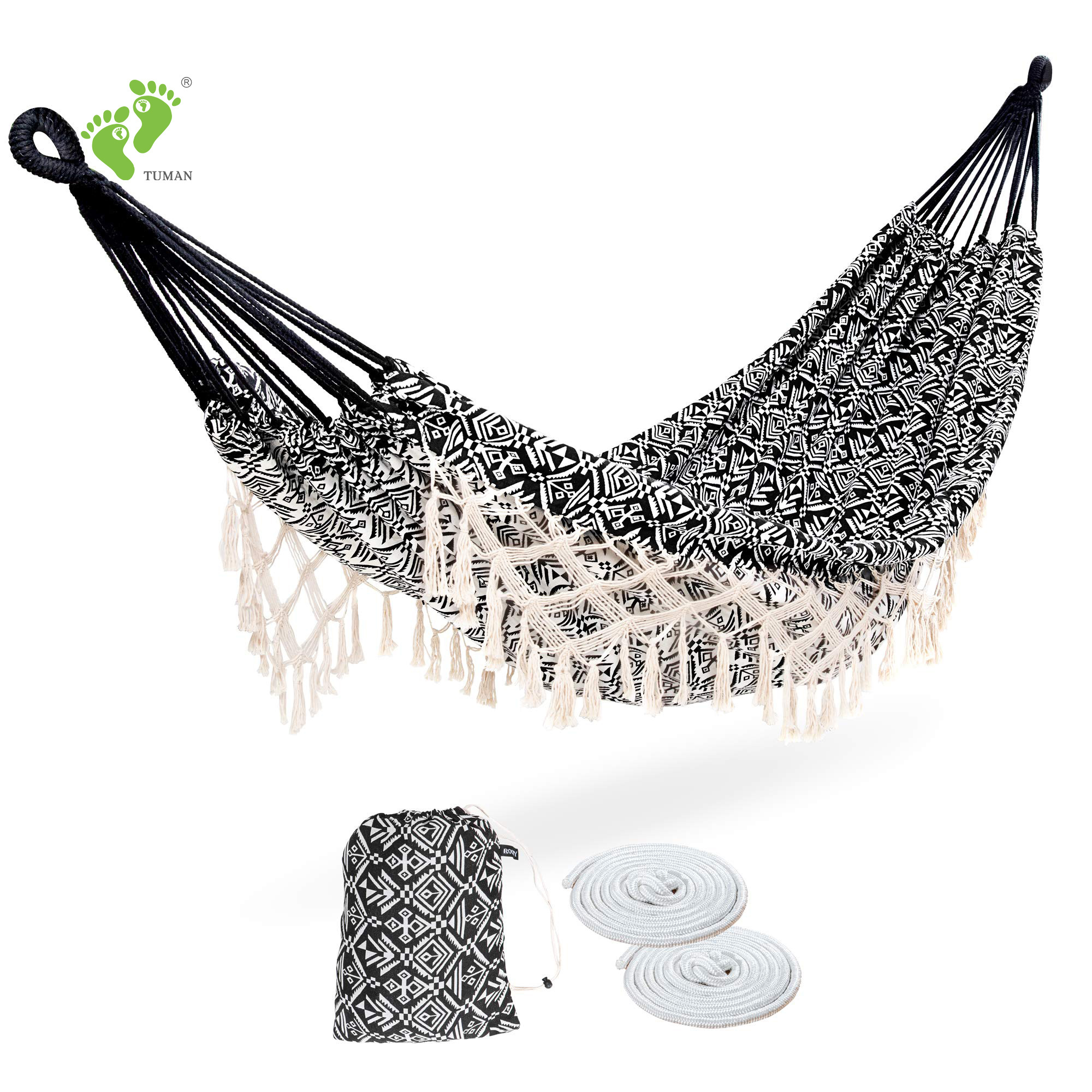 Longsen designer Campsite Hammock With Tassel Brazilian Macrame Caribbean Ultralight outdoor Mexican Camping Hot Sale Hammock