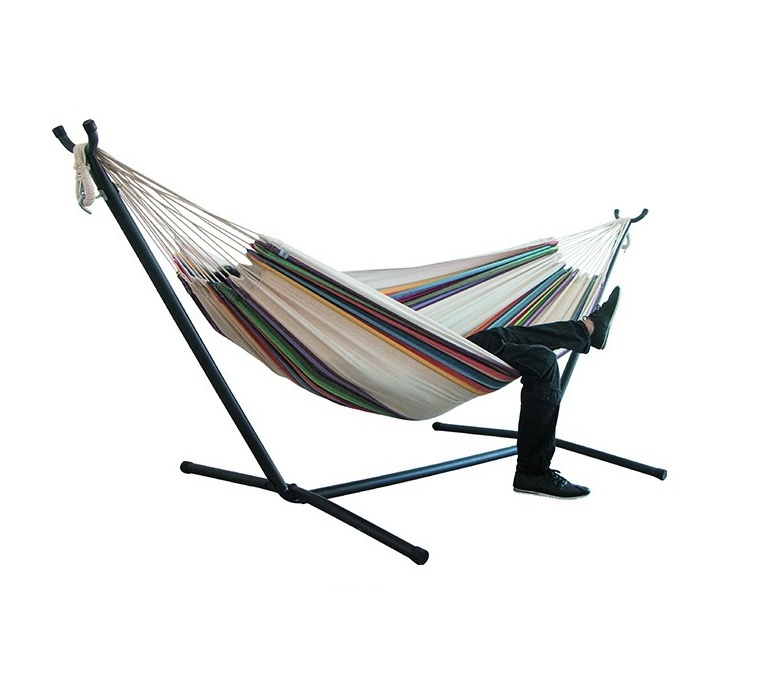 Longsen OEM ODM glamping life single person striped folding camping hiking outdoors canvas camping accessories hammock