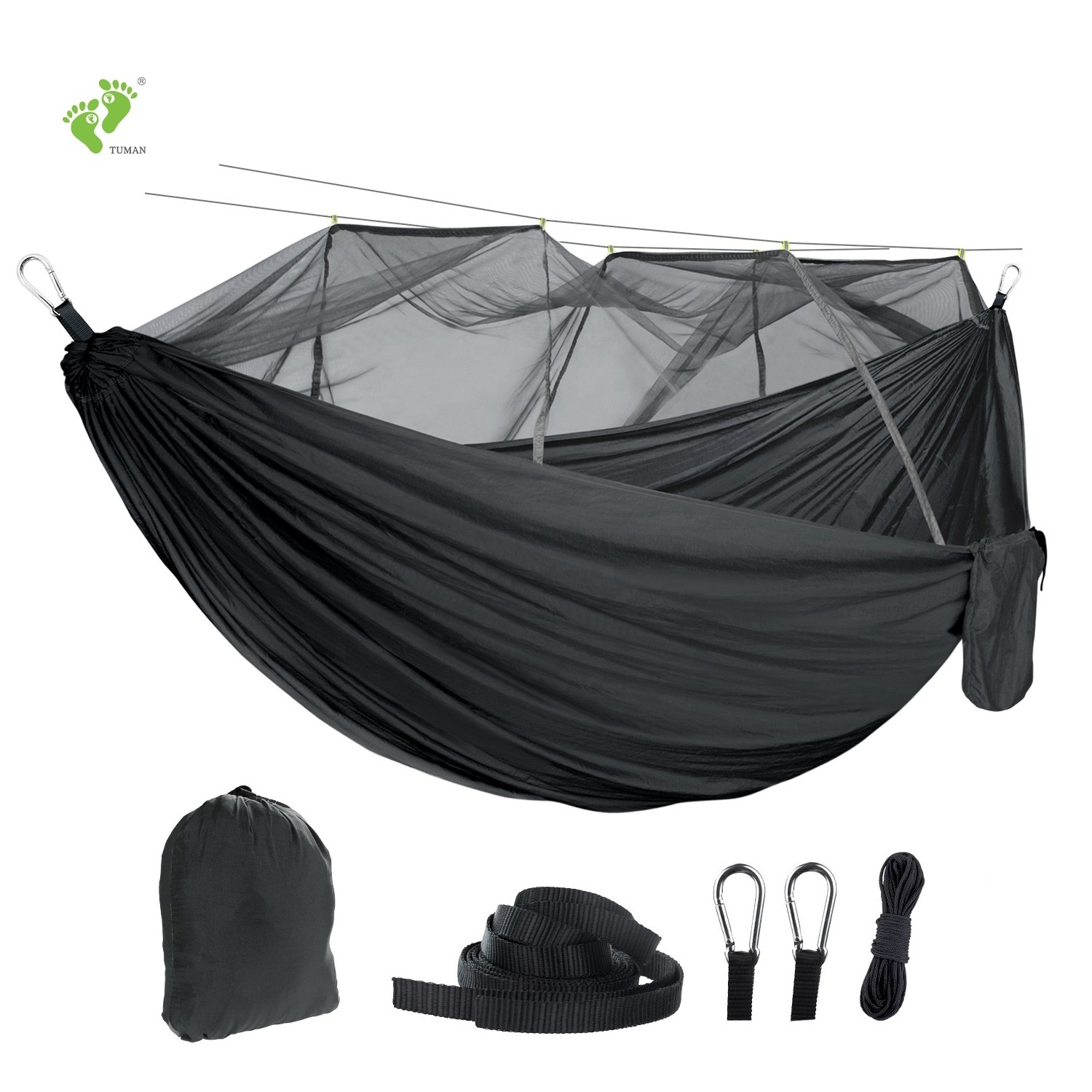 Longsen Hot Sale Hot sales Summer 2 Person Outdoor Durable Portable Nylon Tree Jungle Black Camping Accessories Hammock With Net