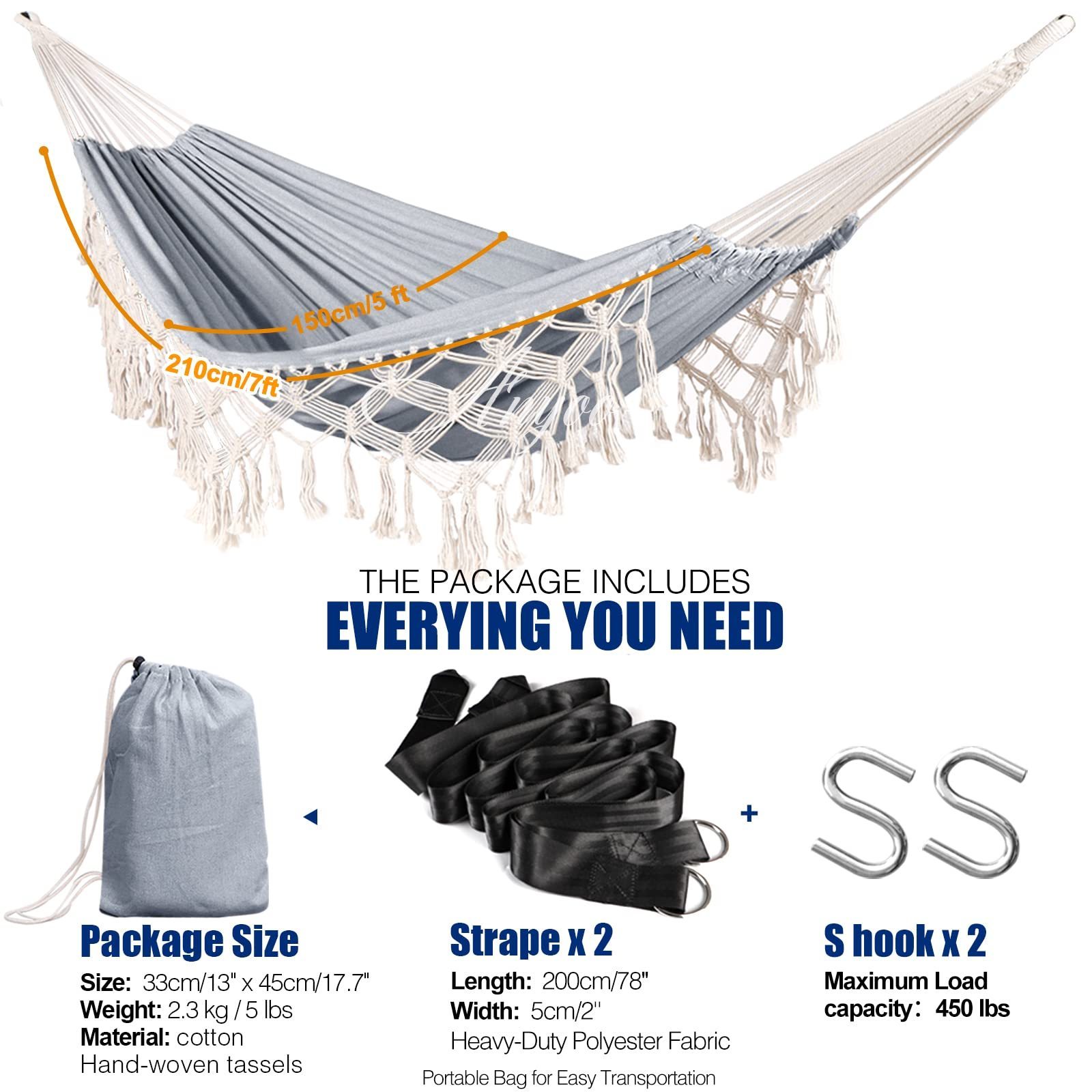 Longsen spring new arrival glamping canvas cotton hammock with macrame light color porch garden hammock