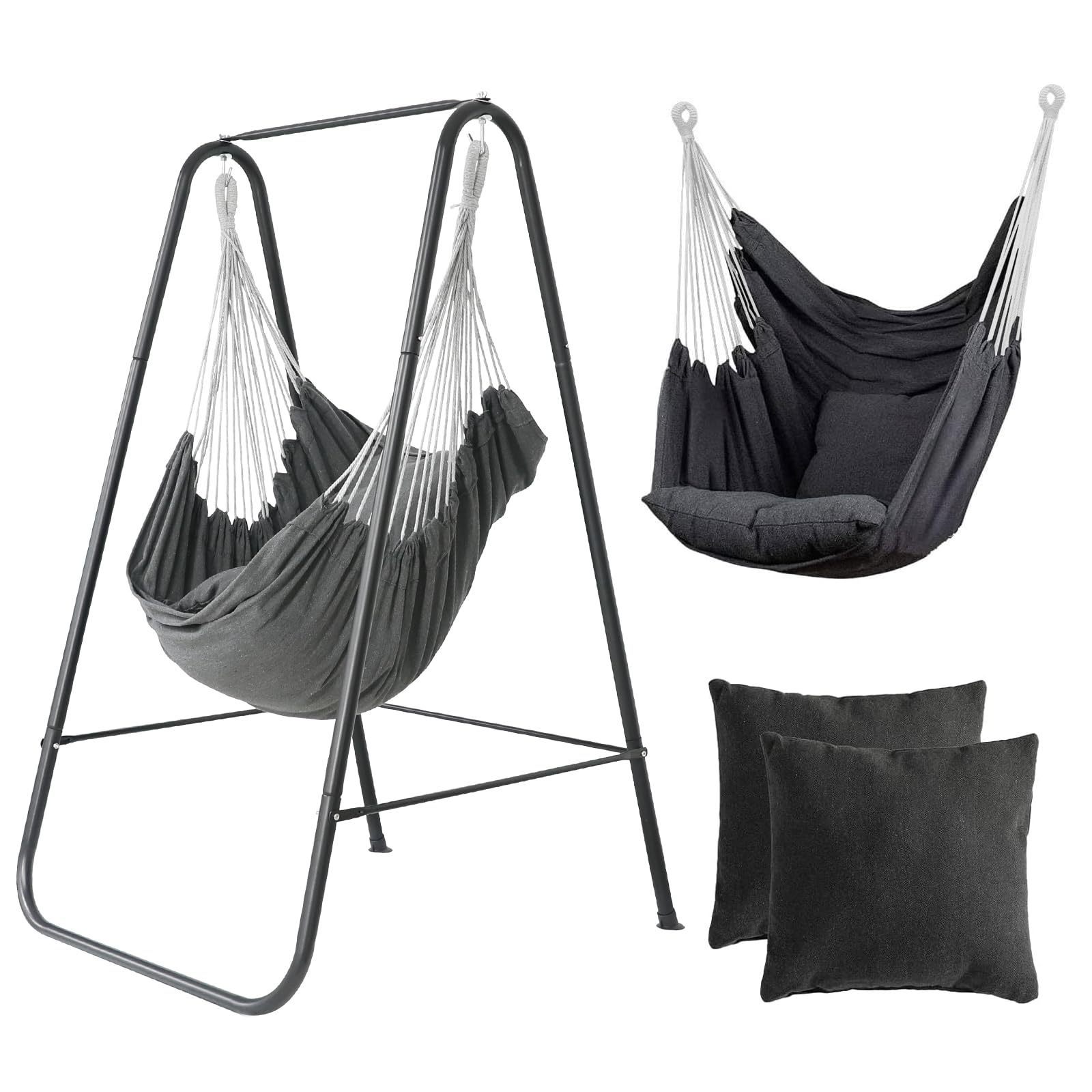 Garden Popular Canvas Hanging Hammock Adult Swing Chair With Stand And Wooden Bar Fold Hanging Chair