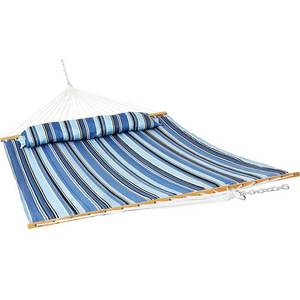 Manufacturer hot sales Hammocks Quilted Fabric Double Hammock with Straight wooden Spreader Bar and Soft Pillow