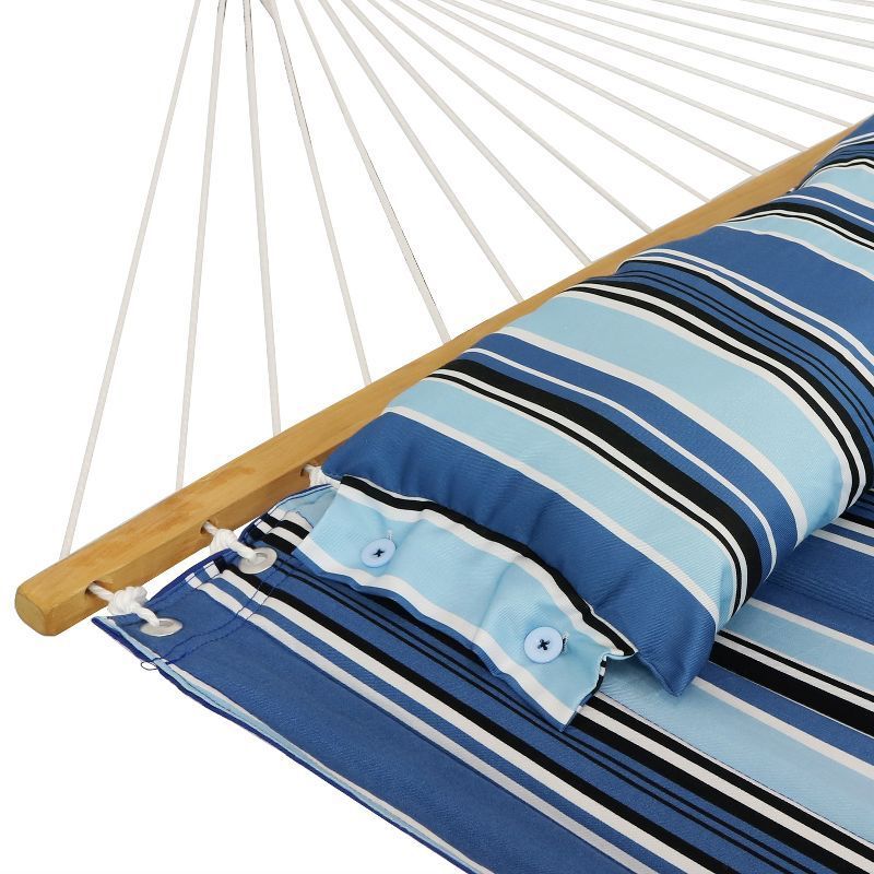 Manufacturer hot sales Hammocks Quilted Fabric Double Hammock with Straight wooden Spreader Bar and Soft Pillow