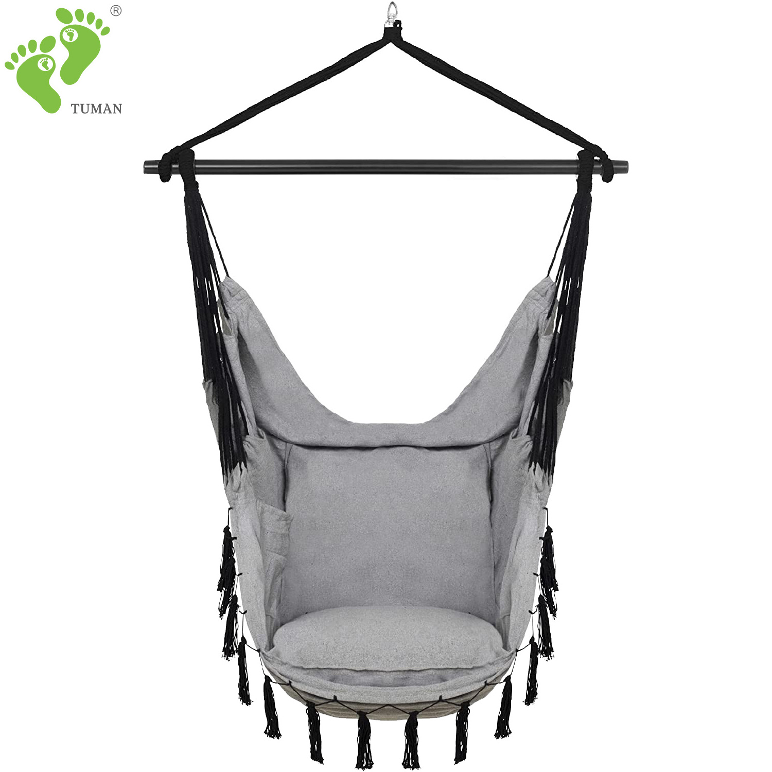 High Quality Indoor Pouch Garden Leisure Canvas Hanging Chair With Cushions Thick Sturdy Living Room Macrame Hammock Chair