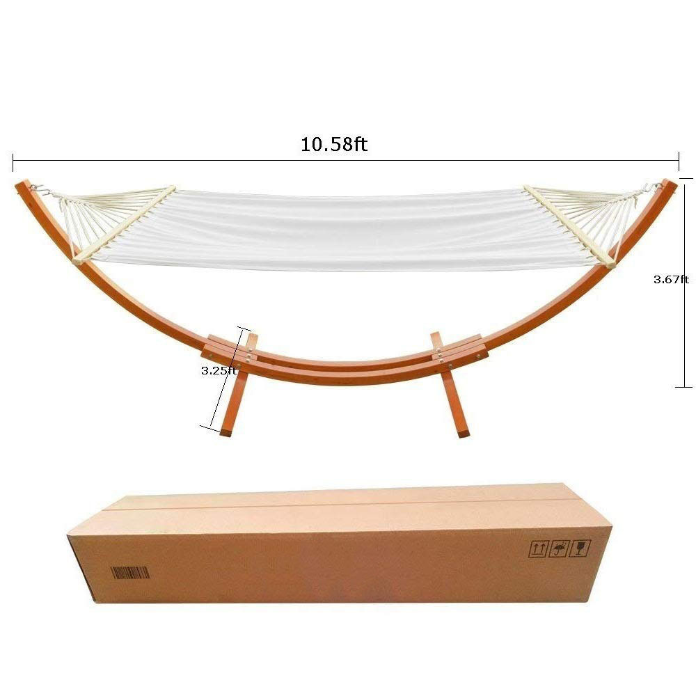 Longsen New Design Spring Garden Patios White Hammock With Wooden Stand Custom Hanging Cuddle Hammock