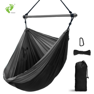 Longson garden outdoor 2 tone 210T nylon swing sofa adult lightweight patio swing chair hanging with adjustable stand