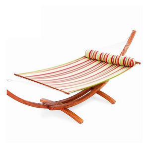 Delux Quilted Stripe Hammock With Wooden Stand