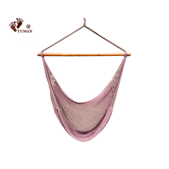 Longsen Outdoor And Indoor Backyard Net Caribbean Hammock Chair Leisure Rocking Hand Weaved Cotton Rope Swing