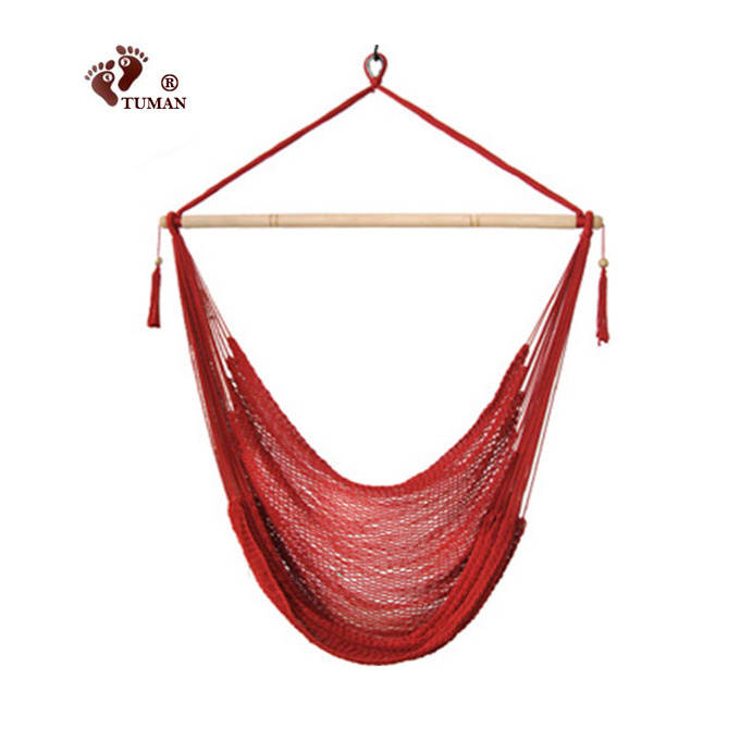 Longsen Outdoor And Indoor Backyard Net Caribbean Hammock Chair Leisure Rocking Hand Weaved Cotton Rope Swing