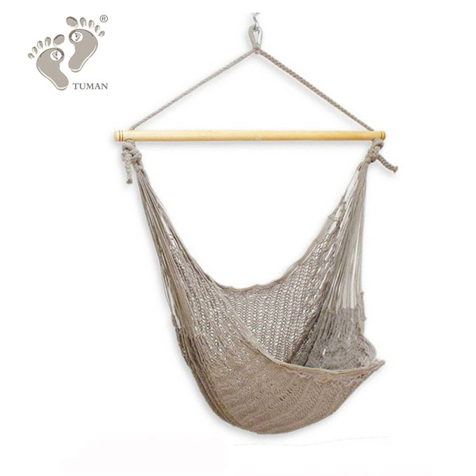 Longsen Outdoor And Indoor Backyard Net Caribbean Hammock Chair Leisure Rocking Hand Weaved Cotton Rope Swing