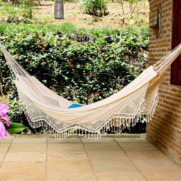 Longsen Outdoor Hanging 100% Cotton Macrame rope Canvas 2 person swing camping Hammock for handmade