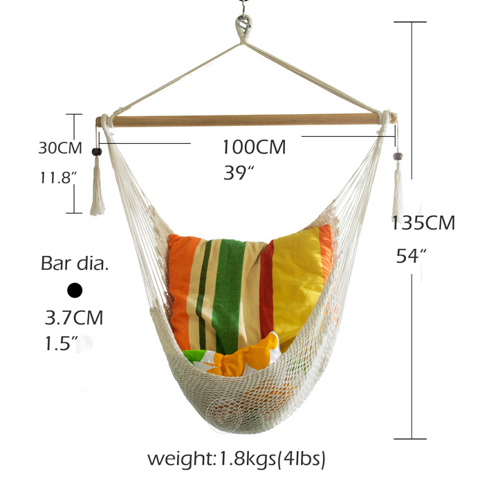 Outdoor Hanging Soft Macrame Hammock Cotton Rope Swing Chair Comfortable Hanging Chair Swing