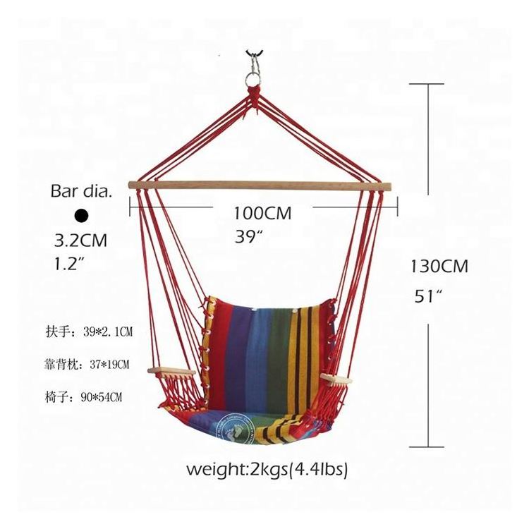 Summer Garden Red Striped Cotton Canvas With Wooden Bar Durable Single Patio Swings Hanging Chair