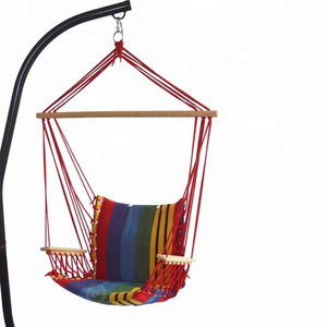 Summer Garden Red Striped Cotton Canvas With Wooden Bar Durable Single Patio Swings Hanging Chair