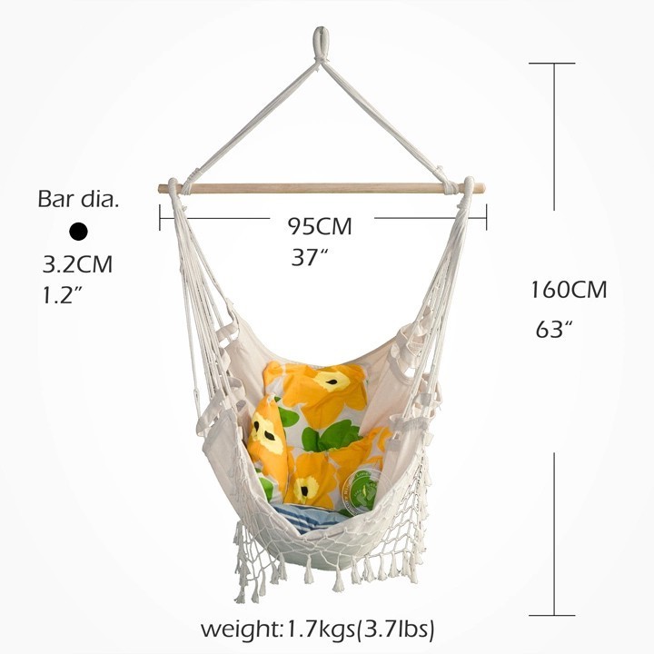 Outdoor Indoor Garden Hammock White Rope Cotton Macrame Hanging Swing Chair