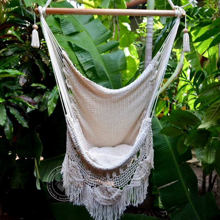 Outdoor Indoor Garden Hammock White Rope Cotton Macrame Hanging Swing Chair