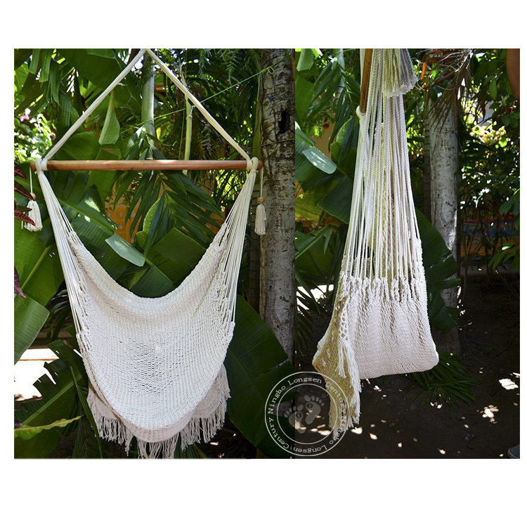 Outdoor Indoor Garden Hammock White Rope Cotton Macrame Hanging Swing Chair