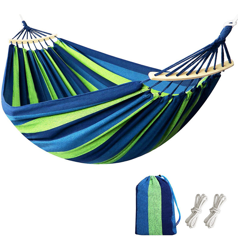 Garden Comfortable Summer Striped Hanging Swing Bed Cotton Foldable Spreader Bar Hammock Park Canvas Hammock