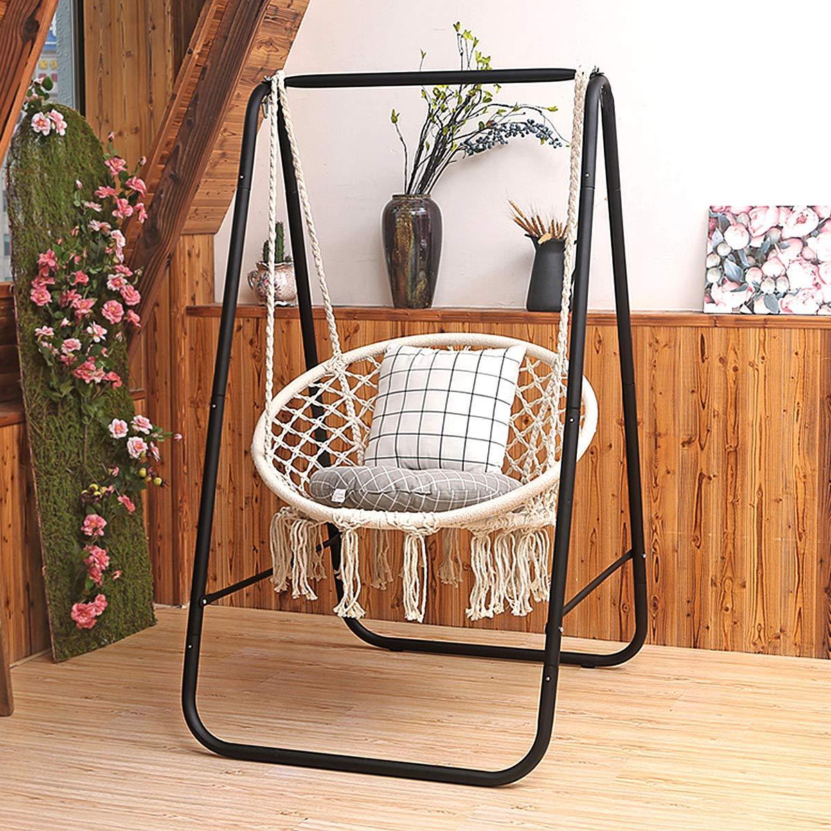 Longsen Indoor/Outdoor basket swings hanging rope macrame hammock chair for adults patio swing chair hanging