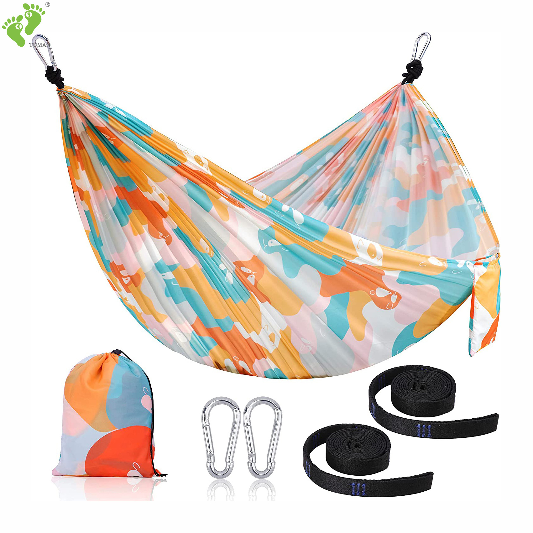 Longsen 210t nylon design waterproof folding printing custom logo print camping hammock