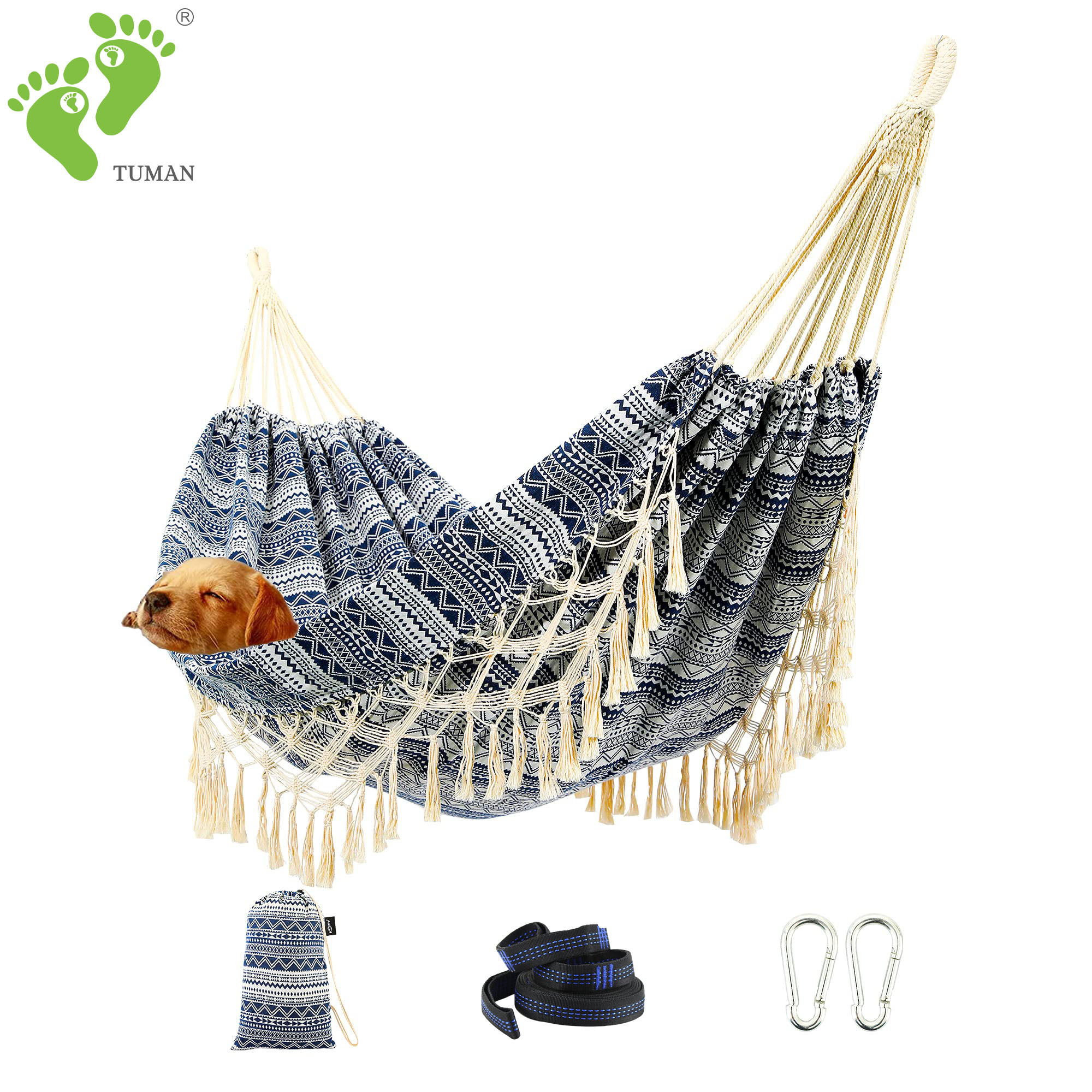 Longsen garden bohemia design cotton hammock with tassels Brazilian camping outdoor glamping macrame hammock