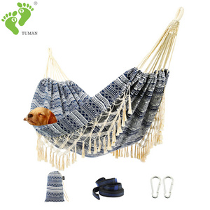 Longsen garden bohemia design cotton hammock with tassels Brazilian camping outdoor glamping macrame hammock