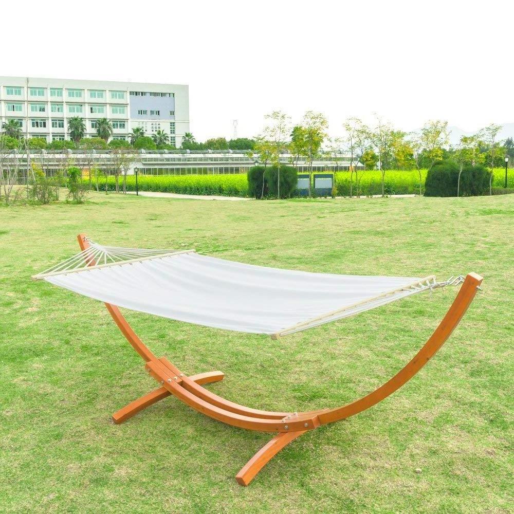 Longsen New Design Spring Garden Patios White Hammock With Wooden Stand Custom Hanging Cuddle Hammock