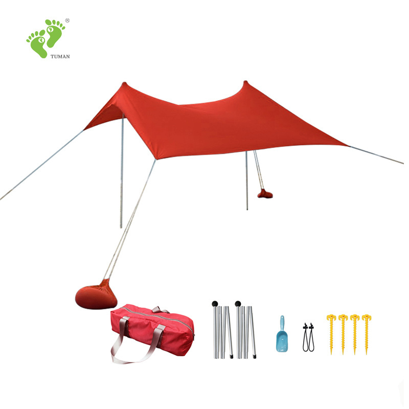 Longsen Easy Portable Sun Shelter Canopy Sunshade  Shade Beach Camping Outdoor Tent With 4 Sandbag Anchors 2 Pole Shelter