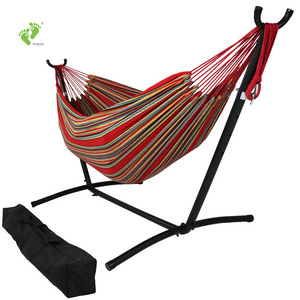 Longsen OEM ODM custom brand outdoor products steel stand durable stripped cotton custom hammock with frame