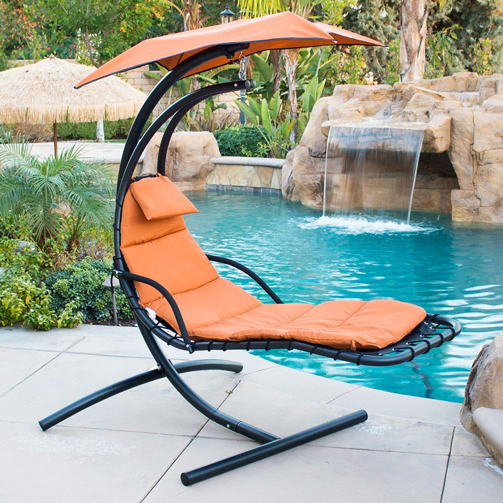 Reclining metal folding hammock garden patio swing bed chair with stand