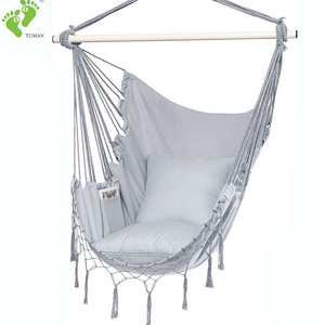 Longsen  Max 330 Lbs Macrame Hanging Cotton Rope Hammock Chair Swing for Indoor and Outdoor Use White