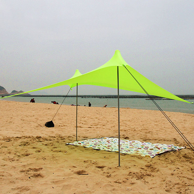 Longsen Easy Portable Sun Shelter Canopy Sunshade  Shade Beach Camping Outdoor Tent With 4 Sandbag Anchors 2 Pole Shelter