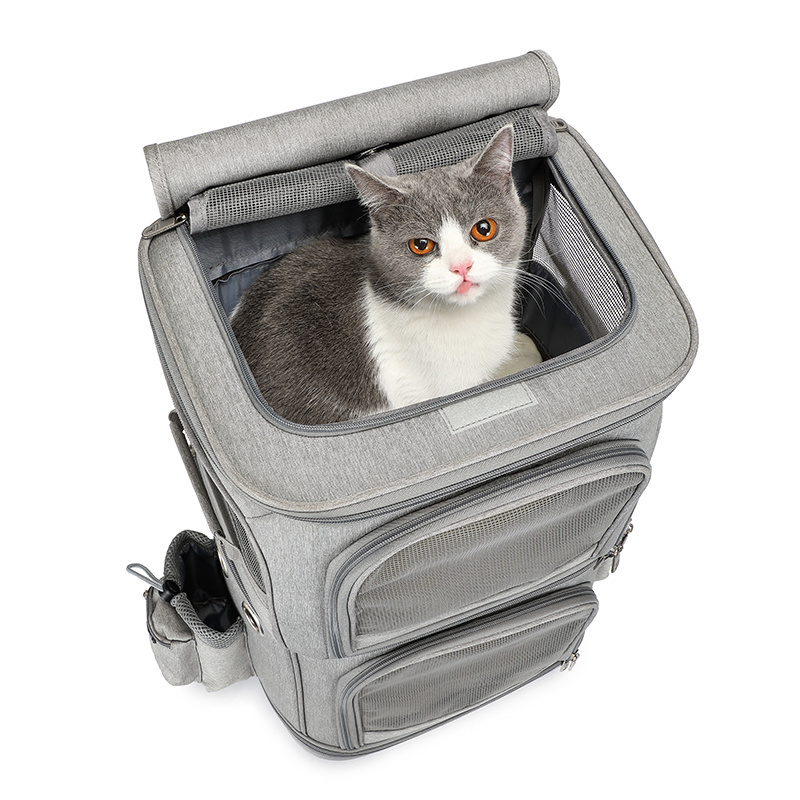 Factory custom fashion breathable Double-Layer pet strollers walkers carriers Oxford cat bag trolley for cat and dog