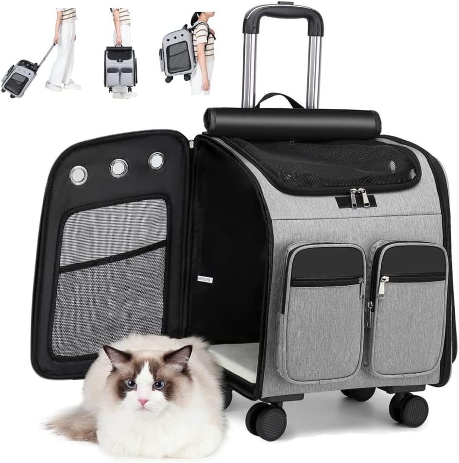 Hot Airline Approved Pet Carrier with Detachable Wheels Oxford Weekend Cat Travel Rolling Carrier