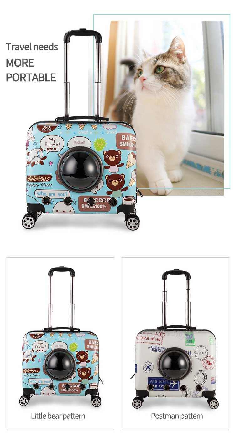 Fashionable and breathable pet trolley bag Pet Outdoor Travel Carrier Bag PC Luggage Suitable for cats and dogs