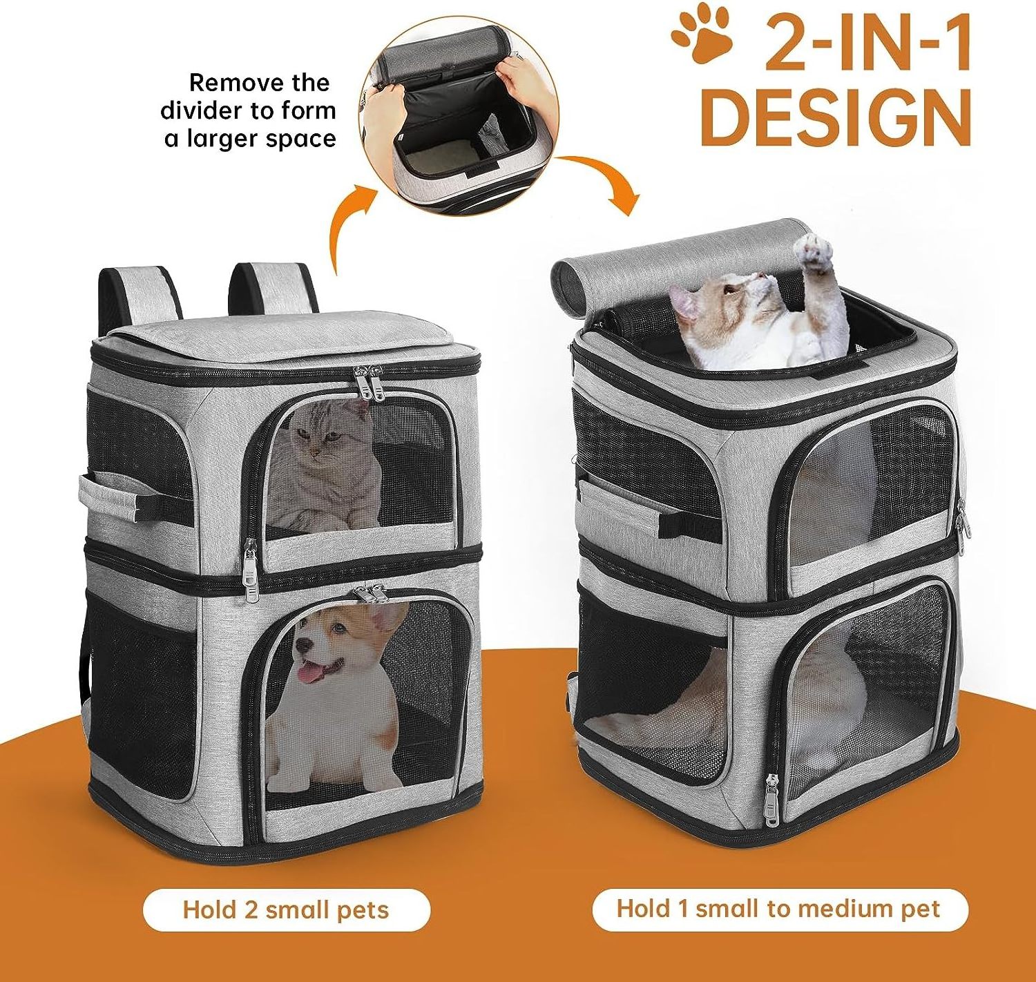 2023 most popular Luxury double layer pet backpack bolso para mascota soft cat pet backpack Double backpack for cats and dogs