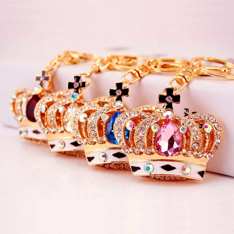 European and American Exquisite Crystal Crown Cross Keychain Girl's Handbag Pendant Fashion Car Key Ornament Chain Small Gift