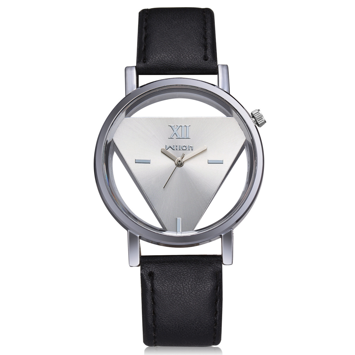 Fashion Hollow Triangle Women Quartz Watches Simple Novelty And Individualism Creative Wrist Watch Black White Leather Clock