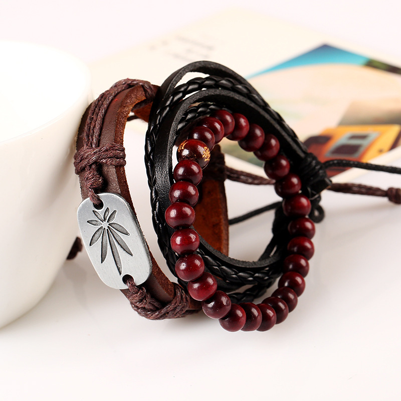 Vintage Tribal Bohemian Wood Beads Boho Bracelets Cuff Men Leather Bracelet Femme Male Wrist Band Handmade Jewelry