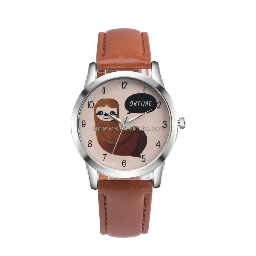 New Arrival Lovely Sloth Leather Watch Fashion Animal Watches For Ladies Female Number Dial Animal Wristwatches