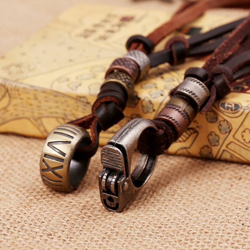 Retro Punk Men's Leather Rope Necklace Men's Lighter Cross Double Pendant Necklace Men's Accessories