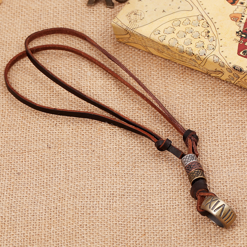 Retro Punk Men's Leather Rope Necklace Men's Lighter Cross Double Pendant Necklace Men's Accessories