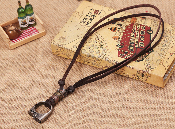 Retro Punk Men's Leather Rope Necklace Men's Lighter Cross Double Pendant Necklace Men's Accessories