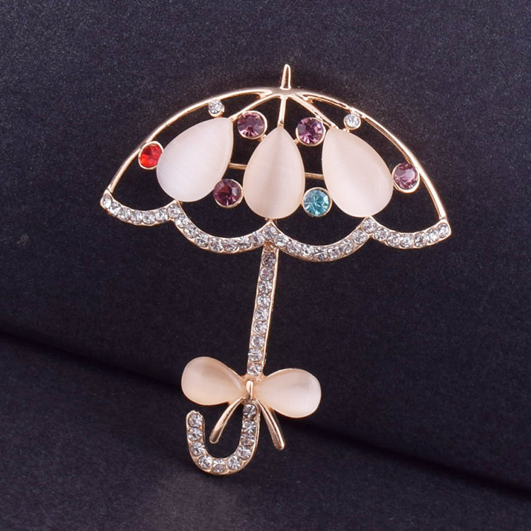 Opal And Rhinestone Umbrella Brooch For Women Cute Korea Style Brooch Pin Coat Dress Corsage Accessories