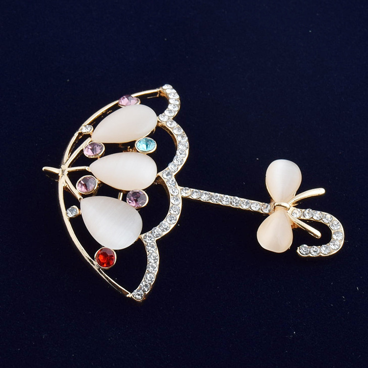 Opal And Rhinestone Umbrella Brooch For Women Cute Korea Style Brooch Pin Coat Dress Corsage Accessories