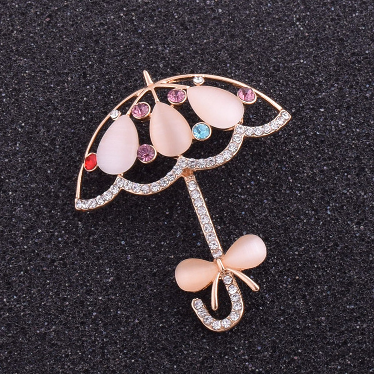 Opal And Rhinestone Umbrella Brooch For Women Cute Korea Style Brooch Pin Coat Dress Corsage Accessories