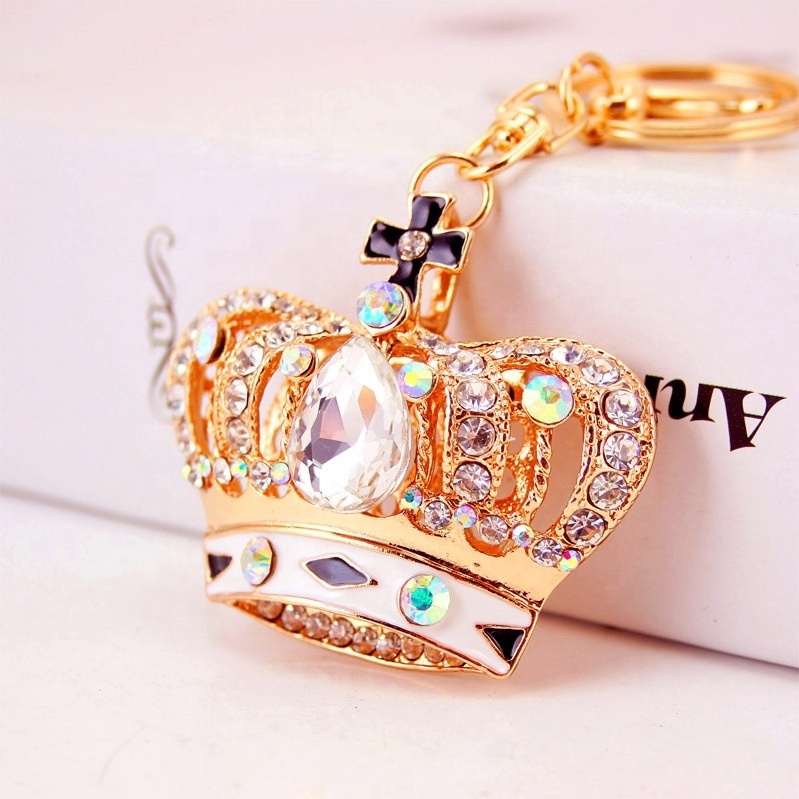 European and American Exquisite Crystal Crown Cross Keychain Girl's Handbag Pendant Fashion Car Key Ornament Chain Small Gift